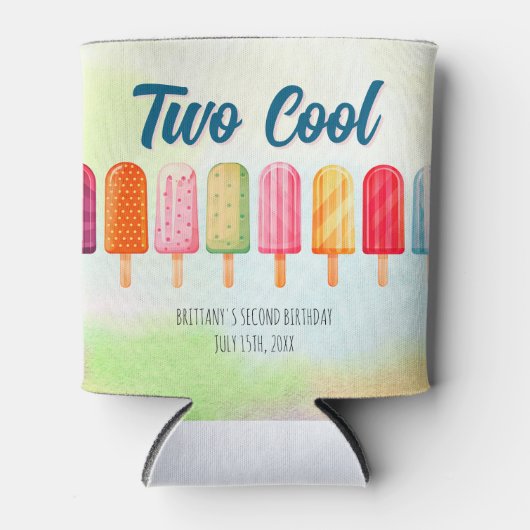 Twee coole Schattigee Popsicles Tweede Verjaardag Blikjeskoeler (Voorkant)