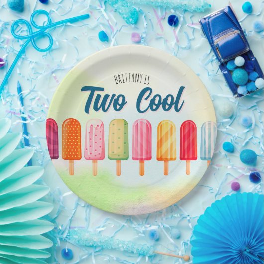 Twee coole Schattigee Popsicles Tweede Verjaardag Papieren Bordje (Feest)
