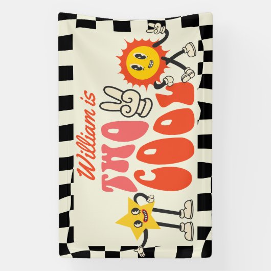 Twee coole verjaardagsfeestje retro verre 2e verja spandoek (Verticaal)