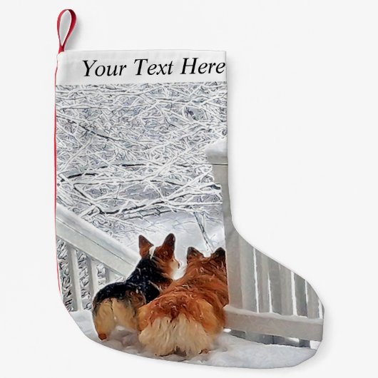 Twee Corgis in de sneeuw Kleine Kerstsok (Voorkant)