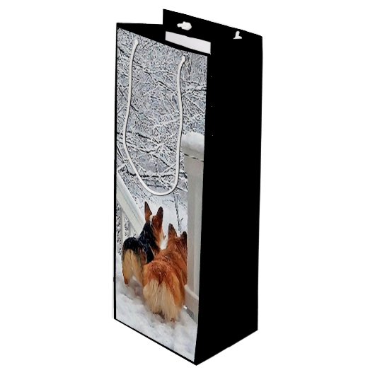 Twee Corgis in de winter Wijn Cadeautas (Voorkant Gekanteld)