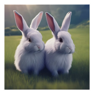 Twee Cute Bunnies in veld Glossy Poster Perfect Poster
