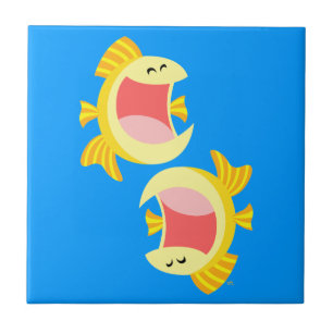 Twee Cute Cartoon Fish Tiles en Trivets Tegeltje