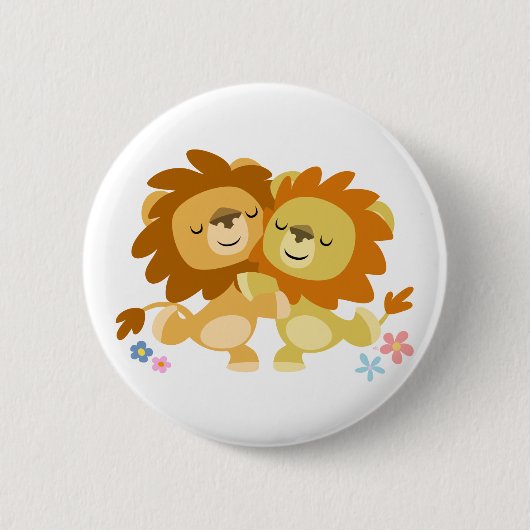 Twee Cute Cartoon Lions Tango Button Badge (Voorkant)