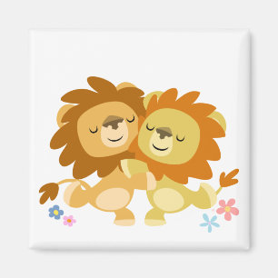 Twee Cute Cartoon Lions Tango Magnet Magneet