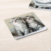 Twee Cute Kittens Vierkante Kartonnen Onderzetter (Schuin)