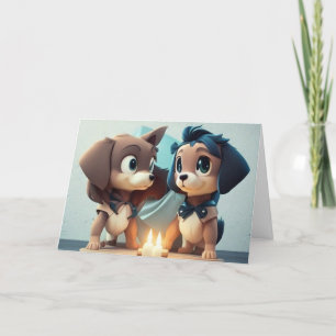 Twee Cute kleine puppies die een verjaardag vieren Bedankkaart