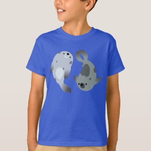 Twee Cute Playful Cartoon Harp Seals Kinder T-Shir T-shirt