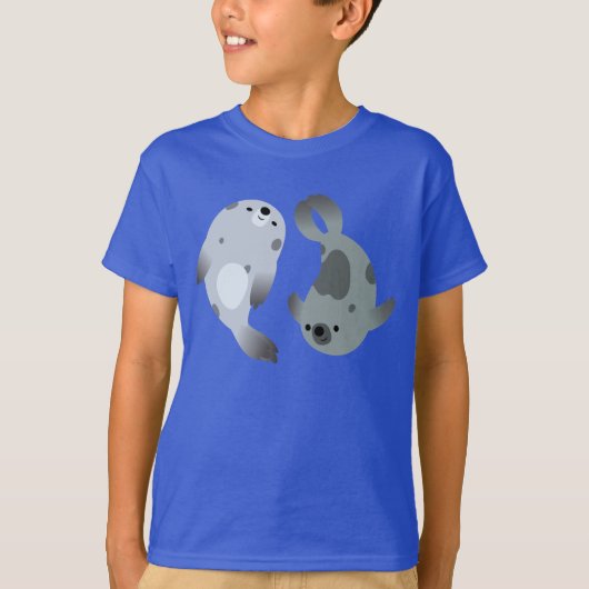 Twee Cute Playful Cartoon Harp Seals Kinder T-Shir T-shirt (Voorkant)
