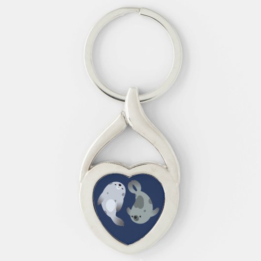 Twee Cute Playful Cartoon Harp Seals Metal Sleutel Sleutelhanger (Voorkant)