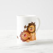 Twee Cute Playful Cartoon Lions Bone China Mok (Voorkant rechts)