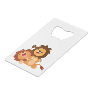 Twee Cute Playful Cartoon Lions Bottle Opener Kredietkaart Flessenopener