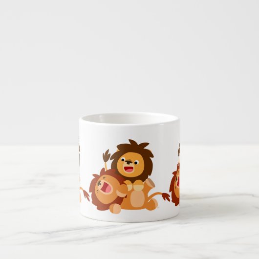 Twee Cute Playful Cartoon Lions Espresso Mok (Voorkant)