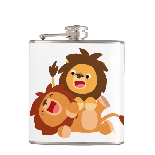 Twee Cute Playful Cartoon Lions Hip Flask Heupfles (Voorkant)
