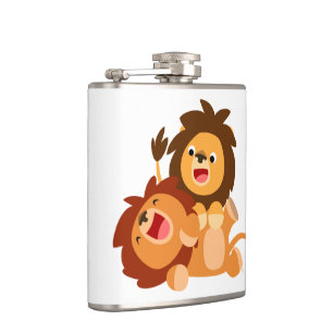 Twee Cute Playful Cartoon Lions Hip Flask Heupfles