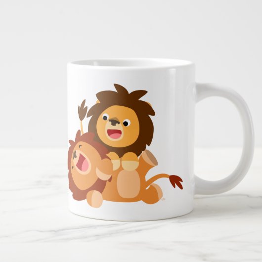 Twee Cute Playful Cartoon Lions Jumbo Mok (Rechts)