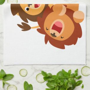 Twee Cute Playful Cartoon Lions Kitchen Towel Theedoek