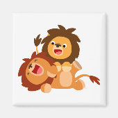 Twee Cute Playful Cartoon Lions Magnet Magneet (Voorkant)