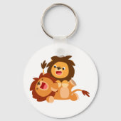 Twee Cute Playful Cartoon Lions Sleutelhanger (Voorkant)