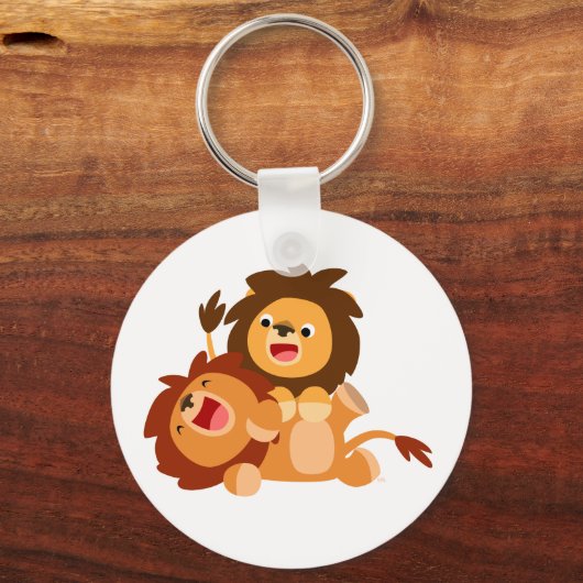 Twee Cute Playful Cartoon Lions Sleutelhanger (Voorkant)