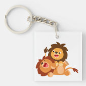 Twee Cute Playful Cartoon Lions Sleutelhanger (Voorkant)