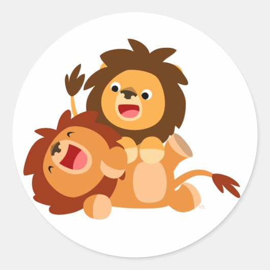 Twee Cute Playful Cartoon Lions Sticker (Voorkant)