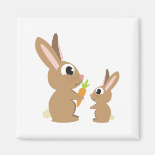 Twee Cute Rabbits delen een wortel Magneet