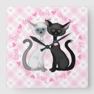 Twee Cute Siamese Katten Vierkante Klok