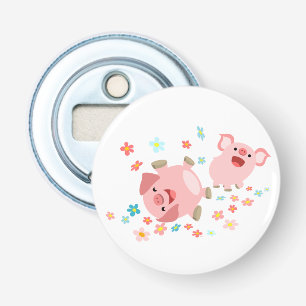 Twee Cute Varkens in de Lente Knop Flesopener Button Flesopener