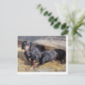 Twee Dachshunds met Bone Hermine Biedermann Briefkaart (Staand voorkant)