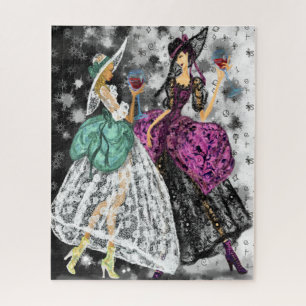 Twee dames in het zwart en wit, moderne jurken legpuzzel