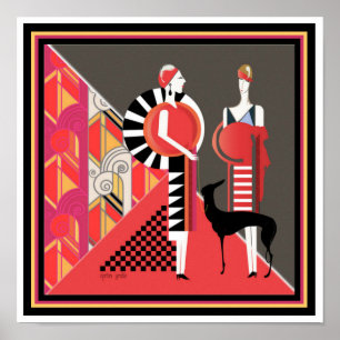 Twee dames met een Poster van de Kunst van de Dog