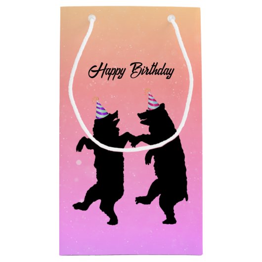 Twee Dansende Zwarte Beren Party Petten Verjaardag Klein Cadeauzakje (Achterkant)