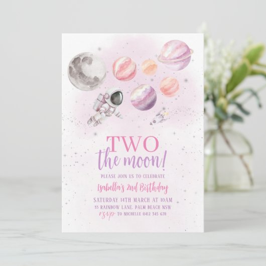 Twee De Maan 2e Verjaardag Meisje Space Silver Kaart (Staand voorkant)
