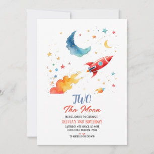 Twee de Maan 2e Verjaardag Uitnodiging Rocket & St