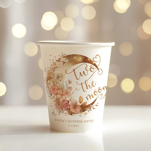 Twee de maan meisje 2e verjaardag feest papieren bekers