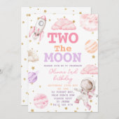 Twee de maan meisje ruimte 2e verjaardag kaart (Voorkant / Achterkant)