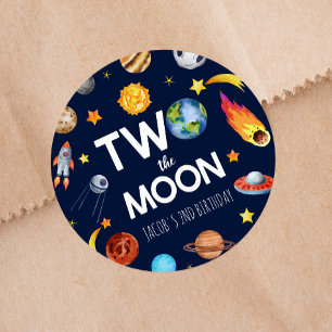 Twee De Maan Outer Space Planet Verjaardagsfeest Ronde Sticker