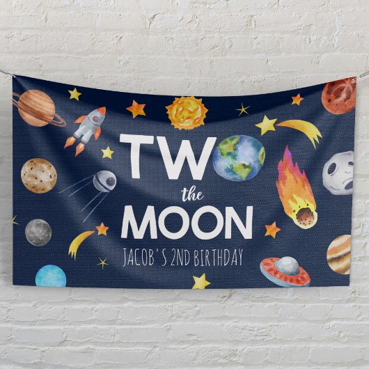 Twee De Maan Outer Space Planet Verjaardagsfeest Spandoek