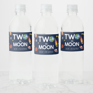 Twee De Maan Outer Space Planet Verjaardagsfeest Waterfles Etiket