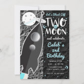 TWEE DE MAAN Rocket Ship Space 2e verjaardagsfeest Kaart (Voorkant)