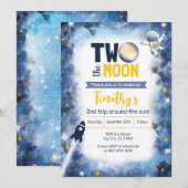 Twee de Maan Ruimte 2e Verjaardag Uitnodiging (Voorkant / Achterkant)