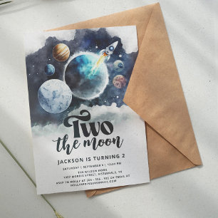 Twee de Maan Waterverf Galaxy Modern 2e Verjaardag Kaart