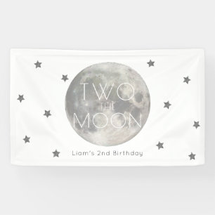 Twee de Maan Wit Zilveren Jongen 2e Verjaardag Spandoek