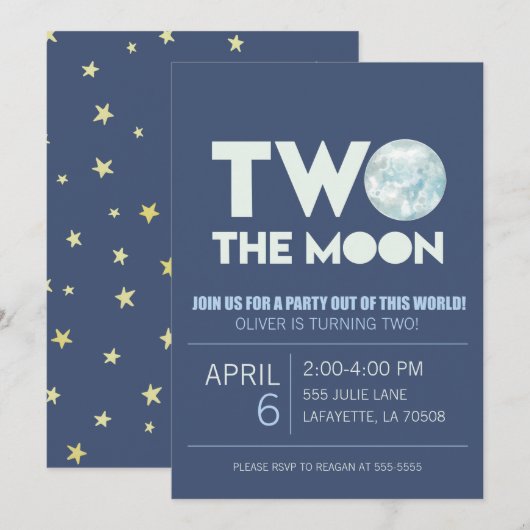 Twee de uitnodiging van de Moon Birthday Party (Voorkant / Achterkant)