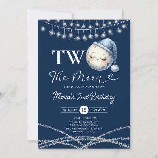 Twee De Verjaardag van de Maan Partij String Light Kaart (Voorkant)