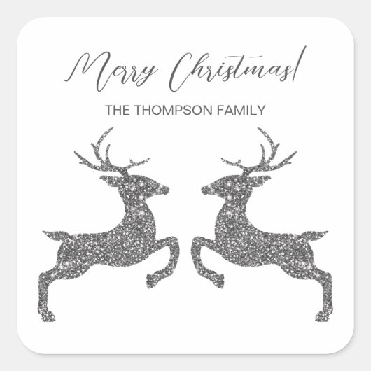 Twee deeg in Faux Silver Glitter met douanetekst Vierkante Sticker (Voorkant)