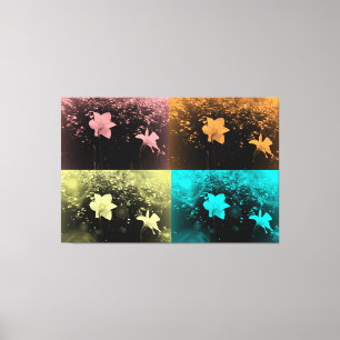 Twee delicate bloemen in roze, blauw, geel, marsal canvas afdruk