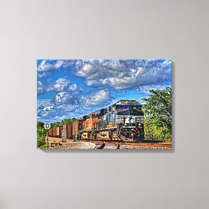 Twee diesellocomotieven met 24 x 16 inch groot canvas afdruk