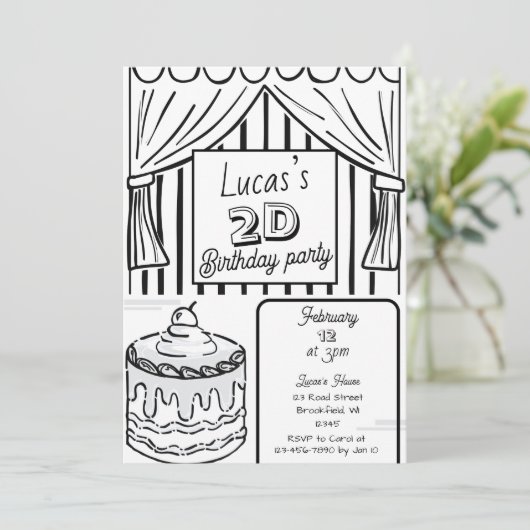 Twee Dimensional Comic Style Birthday Kaart (Staand voorkant)